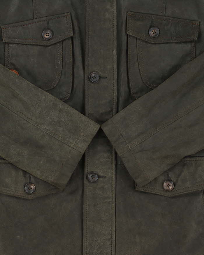 Vintage Y2K 00s Danier Forest Green Leather Military Motorcycle Jacket - L