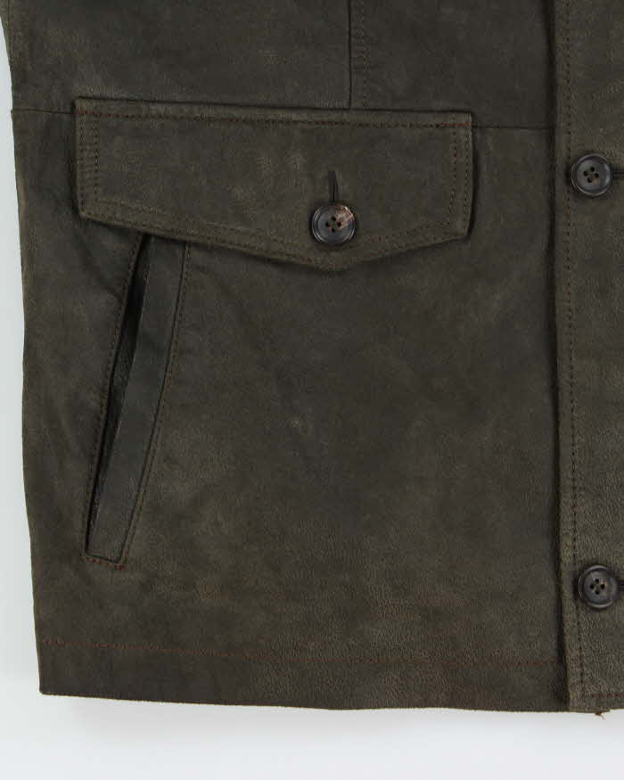 Vintage Y2K 00s Danier Forest Green Leather Military Motorcycle Jacket - L