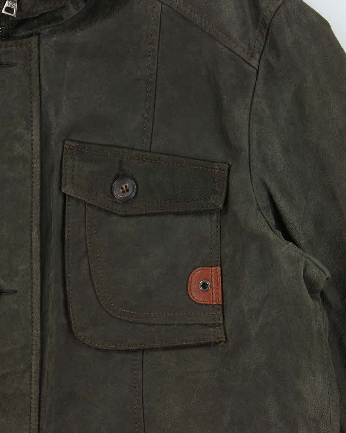 Vintage Y2K 00s Danier Forest Green Leather Military Motorcycle Jacket - L