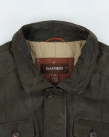 Vintage Y2K 00s Danier Forest Green Leather Military Motorcycle Jacket - L