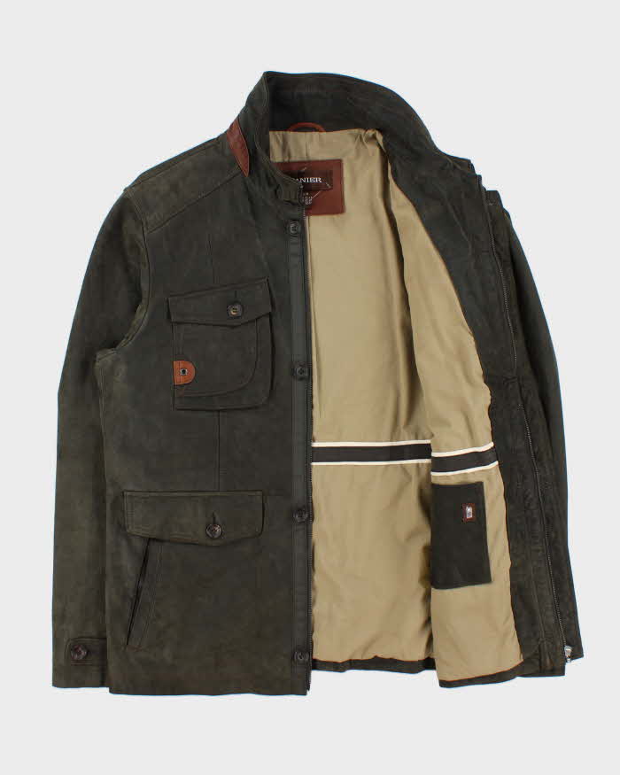 Vintage Y2K 00s Danier Forest Green Leather Military Motorcycle Jacket - L