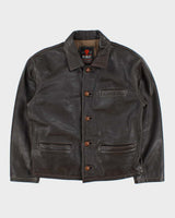 Vintage 1990s R.B.C Legend Chocolate Brown Lambskin Leather Contrast Stitch Motorcycle Jacket - M