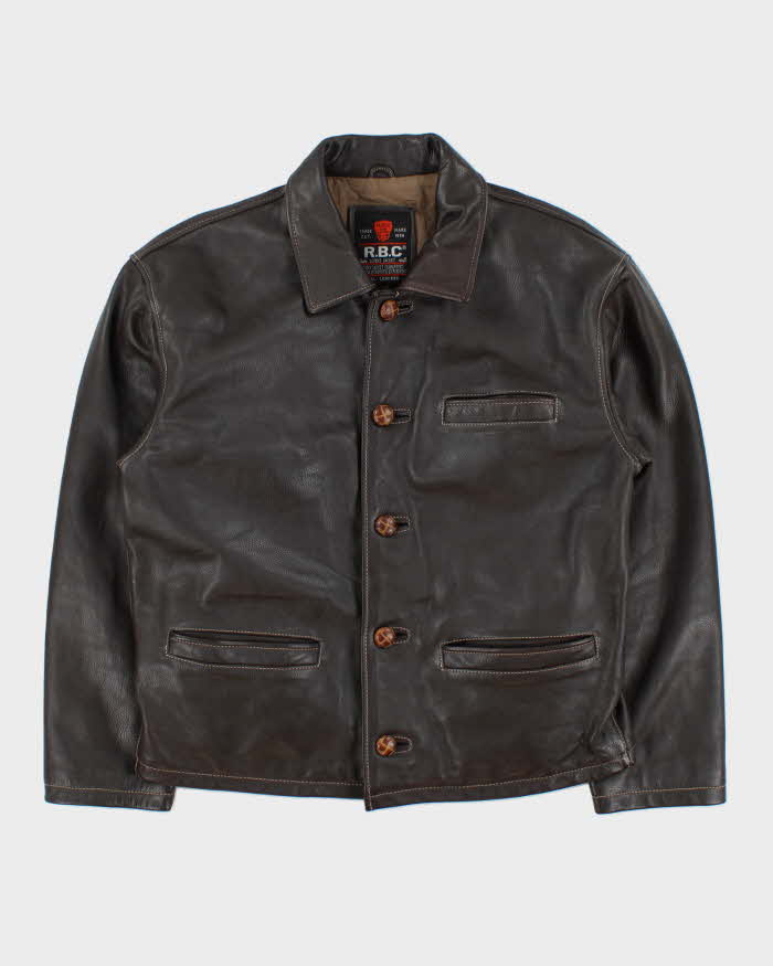 Vintage 1990s R.B.C Legend Chocolate Brown Lambskin Leather Contrast Stitch Motorcycle Jacket - M