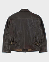 Vintage 1990s R.B.C Legend Chocolate Brown Lambskin Leather Contrast Stitch Motorcycle Jacket - M