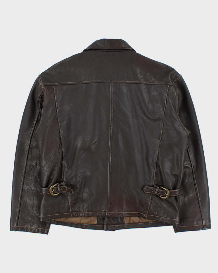 Vintage 1990s R.B.C Legend Chocolate Brown Lambskin Leather Contrast Stitch Motorcycle Jacket - M