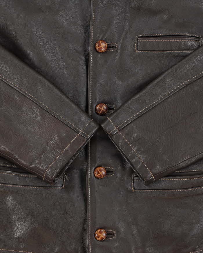 Vintage 1990s R.B.C Legend Chocolate Brown Lambskin Leather Contrast Stitch Motorcycle Jacket - M