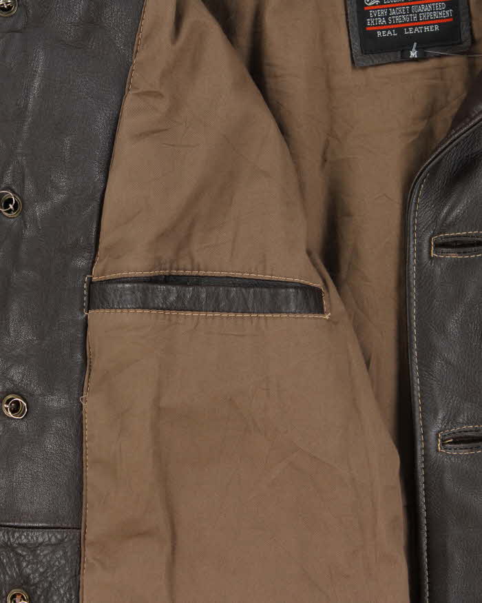 Vintage 1990s R.B.C Legend Chocolate Brown Lambskin Leather Contrast Stitch Motorcycle Jacket - M