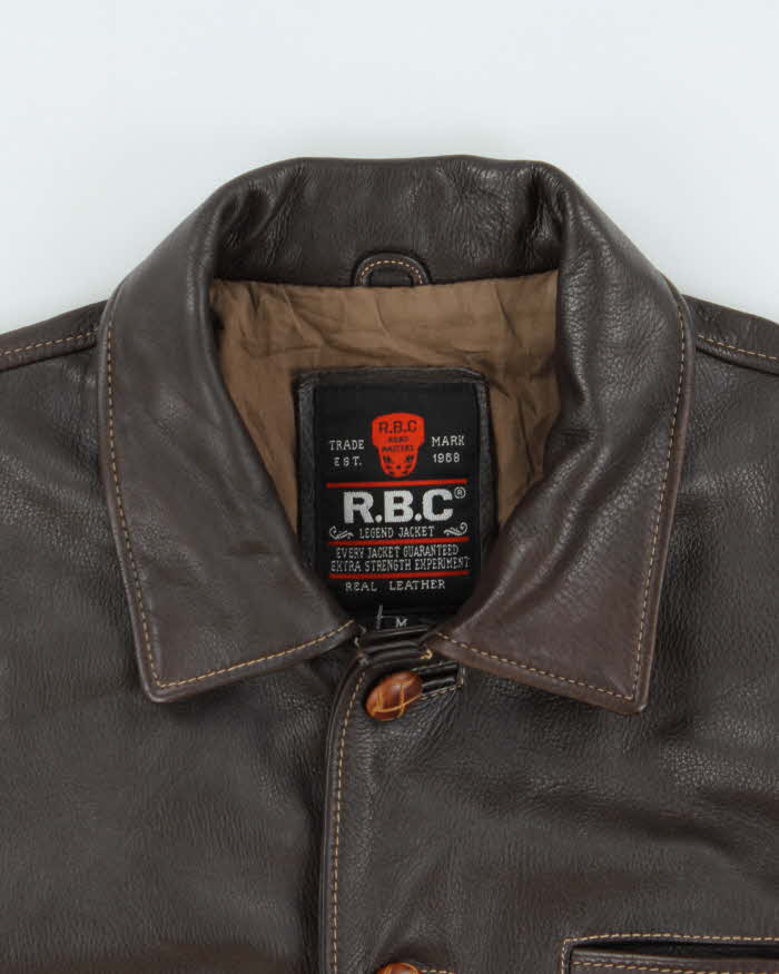 Vintage 1990s R.B.C Legend Chocolate Brown Lambskin Leather Contrast Stitch Motorcycle Jacket - M