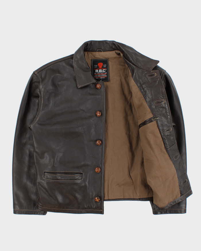Vintage 1990s R.B.C Legend Chocolate Brown Lambskin Leather Contrast Stitch Motorcycle Jacket - M