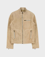 Vintage Y2K 00s Le Chateau Desert Tan Suede Contrast Stitch Cafe Racer Moto Jacket - XS