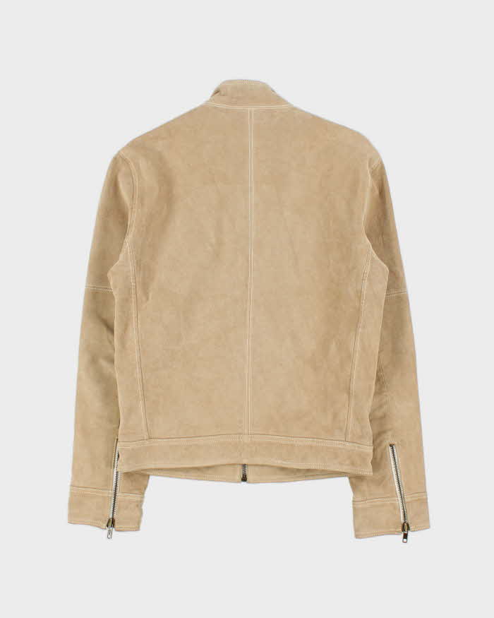 Vintage Y2K 00s Le Chateau Desert Tan Suede Contrast Stitch Cafe Racer Moto Jacket - XS