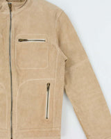 Vintage Y2K 00s Le Chateau Desert Tan Suede Contrast Stitch Cafe Racer Moto Jacket - XS