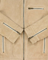 Vintage Y2K 00s Le Chateau Desert Tan Suede Contrast Stitch Cafe Racer Moto Jacket - XS
