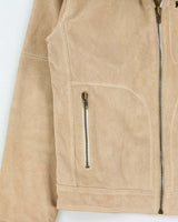 Vintage Y2K 00s Le Chateau Desert Tan Suede Contrast Stitch Cafe Racer Moto Jacket - XS