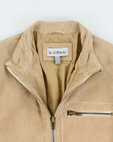 Vintage Y2K 00s Le Chateau Desert Tan Suede Contrast Stitch Cafe Racer Moto Jacket - XS