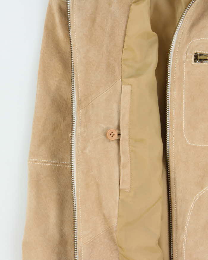 Vintage Y2K 00s Le Chateau Desert Tan Suede Contrast Stitch Cafe Racer Moto Jacket - XS