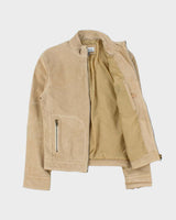 Vintage Y2K 00s Le Chateau Desert Tan Suede Contrast Stitch Cafe Racer Moto Jacket - XS