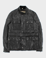Burberry Brit Prorsum Black Calfskin Leather Made In Italy Belted Field Motorcycle Jacket - L