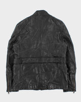 Burberry Brit Prorsum Black Calfskin Leather Made In Italy Belted Field Motorcycle Jacket - L