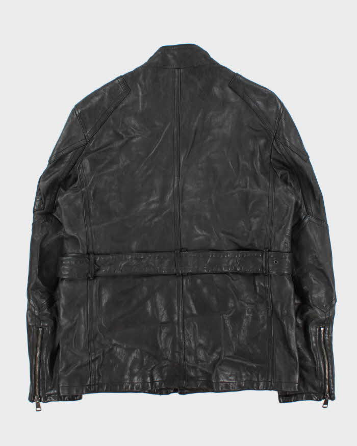Burberry Brit Prorsum Black Calfskin Leather Made In Italy Belted Field Motorcycle Jacket - L