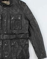 Burberry Brit Prorsum Black Calfskin Leather Made In Italy Belted Field Motorcycle Jacket - L