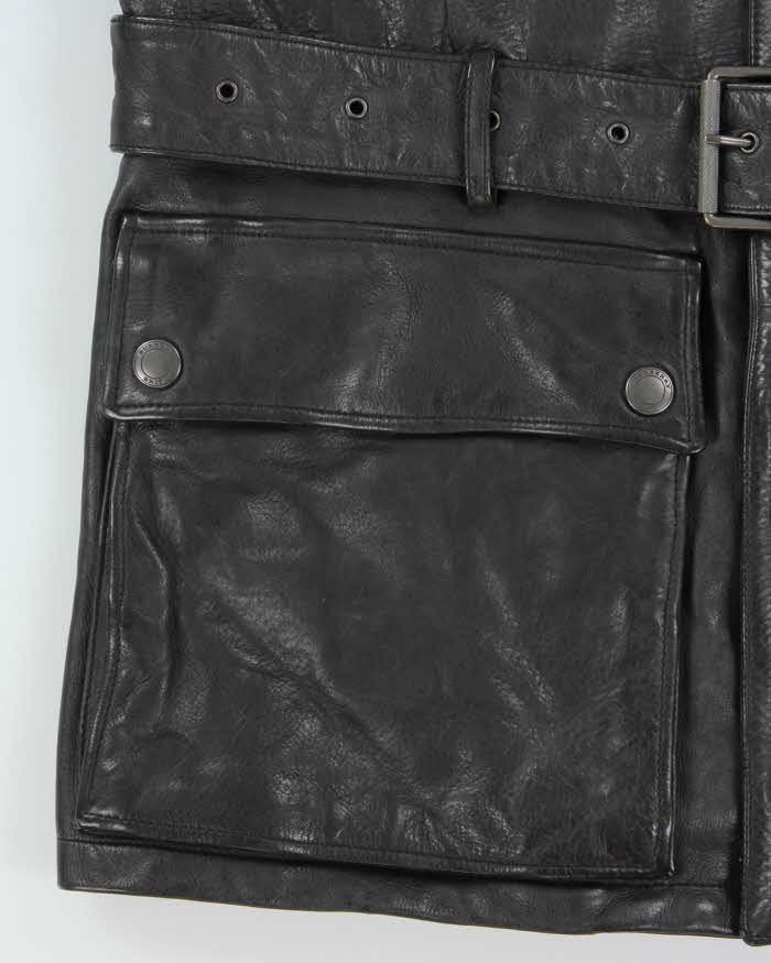 Burberry Brit Prorsum Black Calfskin Leather Made In Italy Belted Field Motorcycle Jacket - L