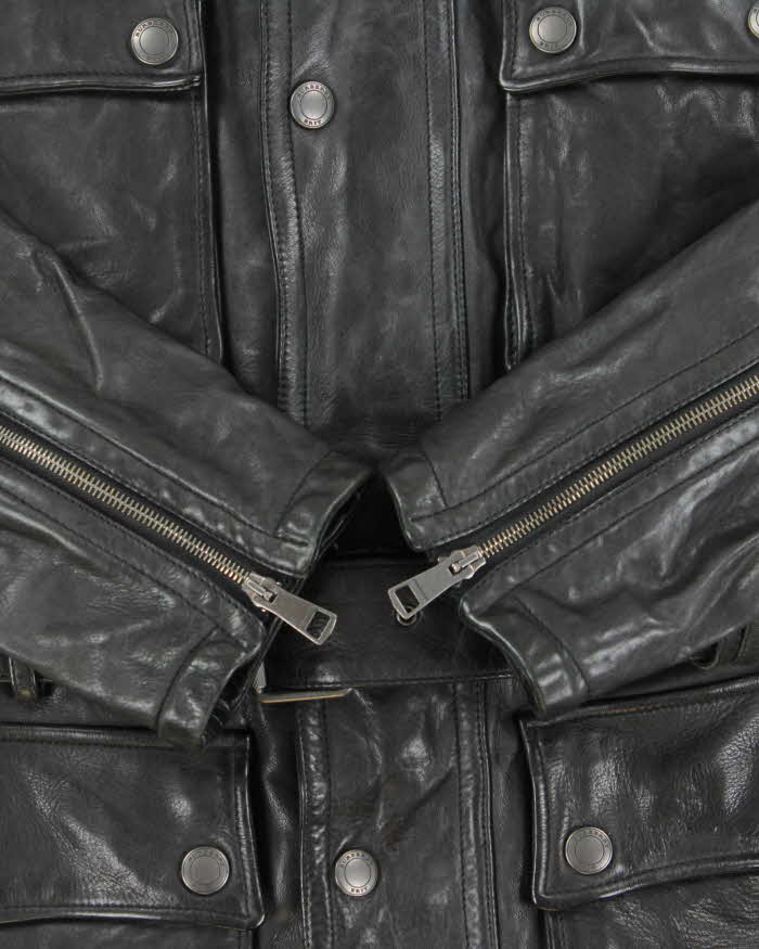 Burberry Brit Prorsum Black Calfskin Leather Made In Italy Belted Field Motorcycle Jacket - L