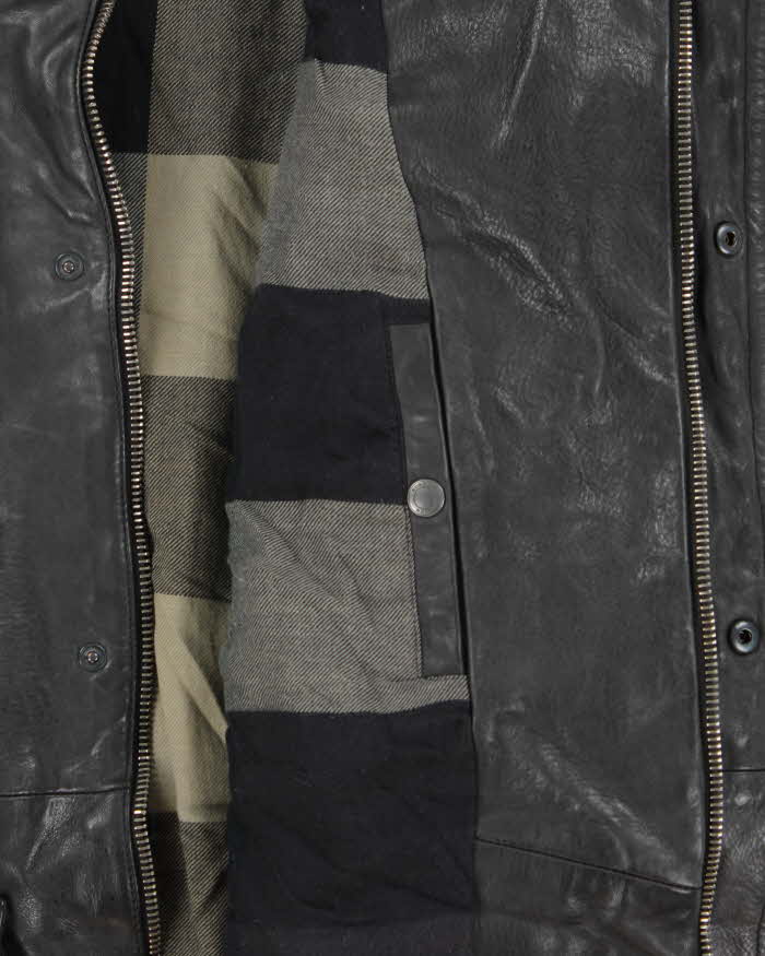 Burberry Brit Prorsum Black Calfskin Leather Made In Italy Belted Field Motorcycle Jacket - L