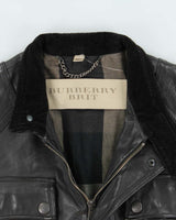 Burberry Brit Prorsum Black Calfskin Leather Made In Italy Belted Field Motorcycle Jacket - L