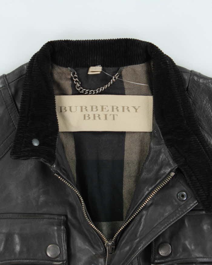 Burberry Brit Prorsum Black Calfskin Leather Made In Italy Belted Field Motorcycle Jacket - L
