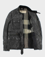 Burberry Brit Prorsum Black Calfskin Leather Made In Italy Belted Field Motorcycle Jacket - L