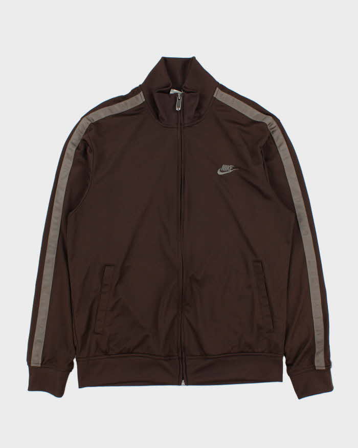 Vintage Y2K 00s Nike Chocolate Brown Taped Mesh Classic Track Jacket - L