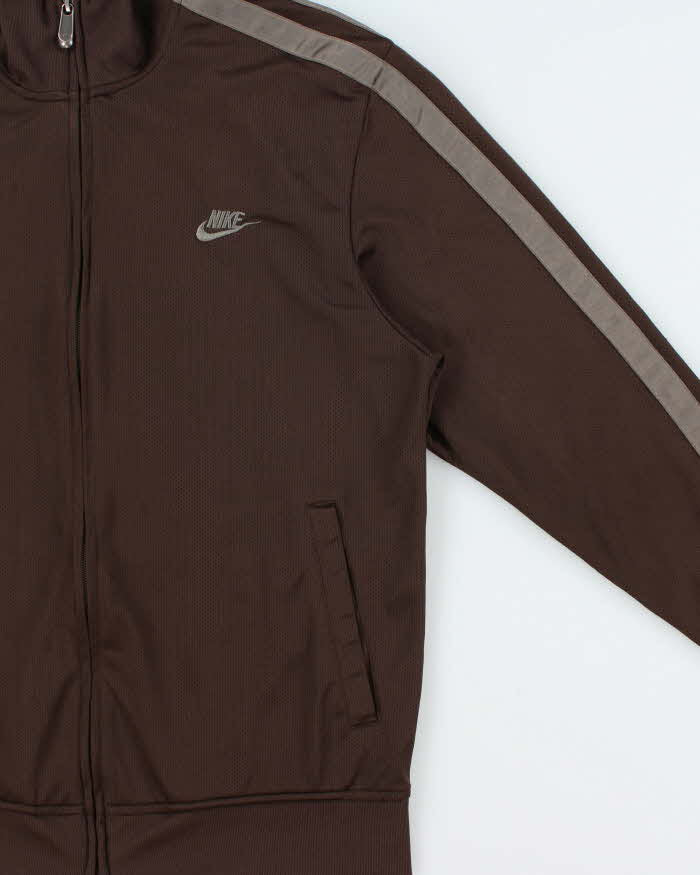 Vintage Y2K 00s Nike Chocolate Brown Taped Mesh Classic Track Jacket - L