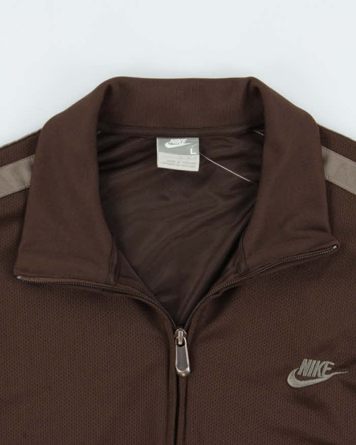Vintage Y2K 00s Nike Chocolate Brown Taped Mesh Classic Track Jacket - L