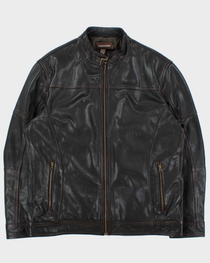 Vintage Y2K 00s Danier Dark Brown Leather Thinsulate Lined Cafe Racer Moto Jacket - XXL