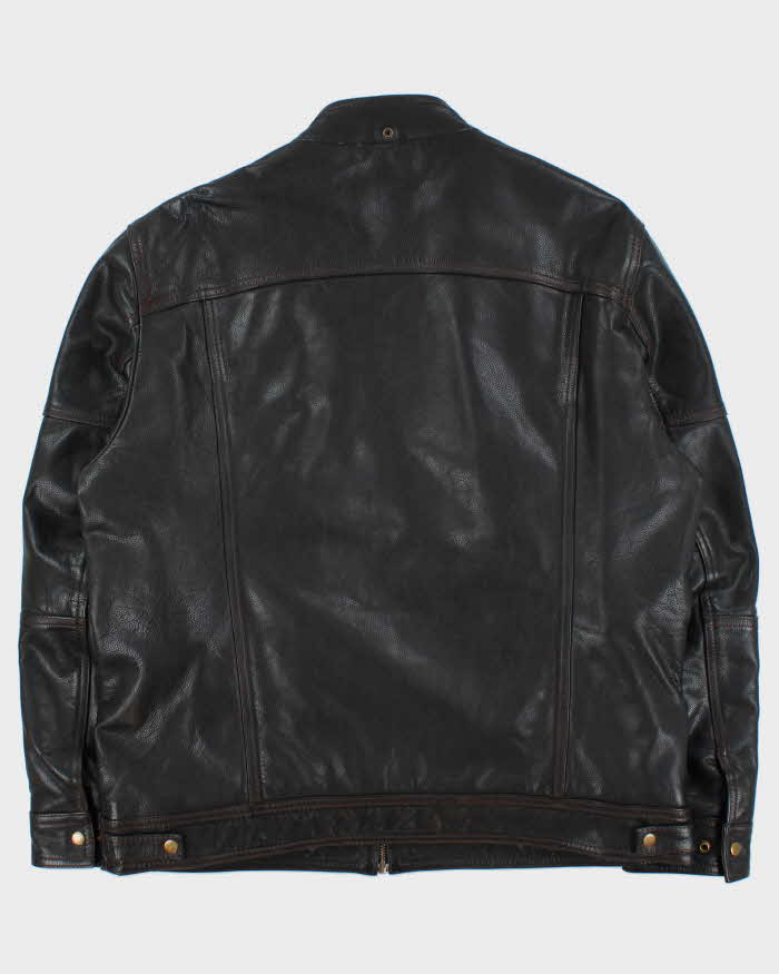 Vintage Y2K 00s Danier Dark Brown Leather Thinsulate Lined Cafe Racer Moto Jacket - XXL