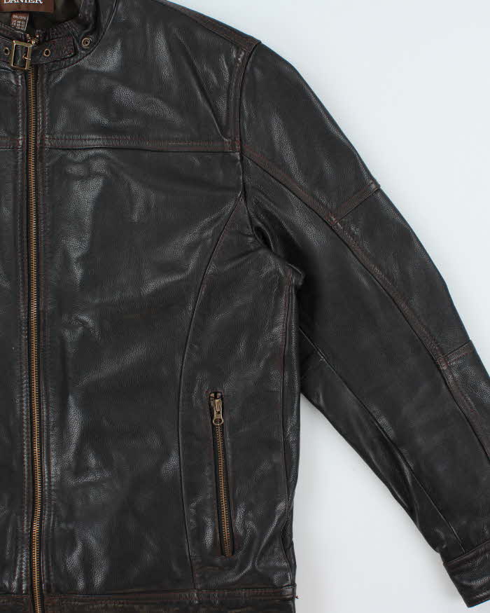 Vintage Y2K 00s Danier Dark Brown Leather Thinsulate Lined Cafe Racer Moto Jacket - XXL
