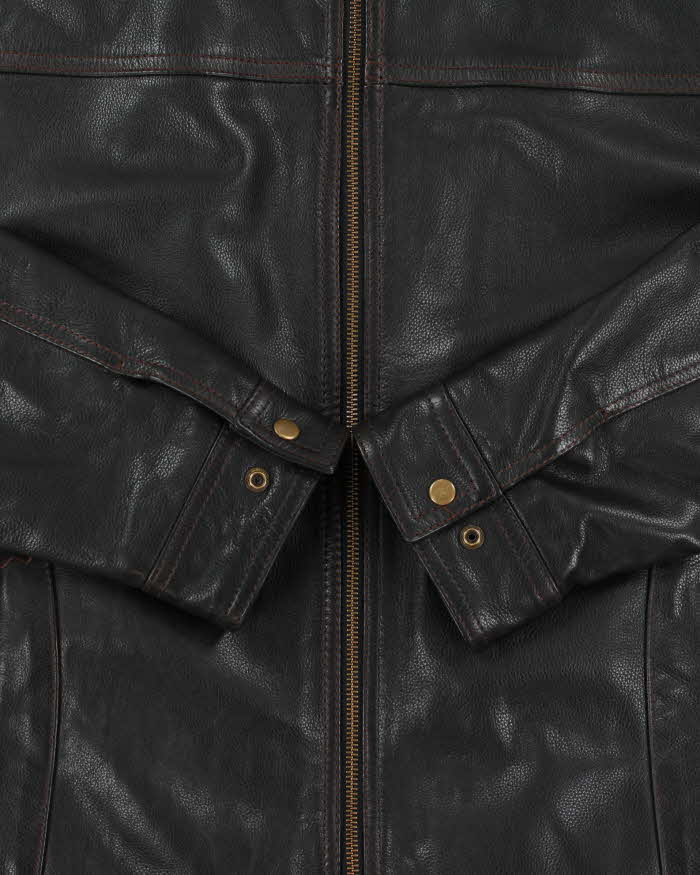 Vintage Y2K 00s Danier Dark Brown Leather Thinsulate Lined Cafe Racer Moto Jacket - XXL