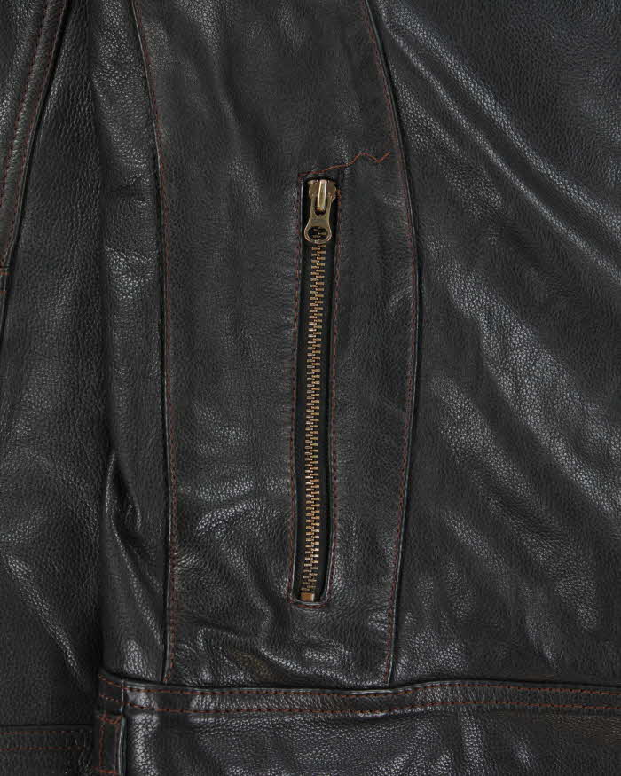 Vintage Y2K 00s Danier Dark Brown Leather Thinsulate Lined Cafe Racer Moto Jacket - XXL