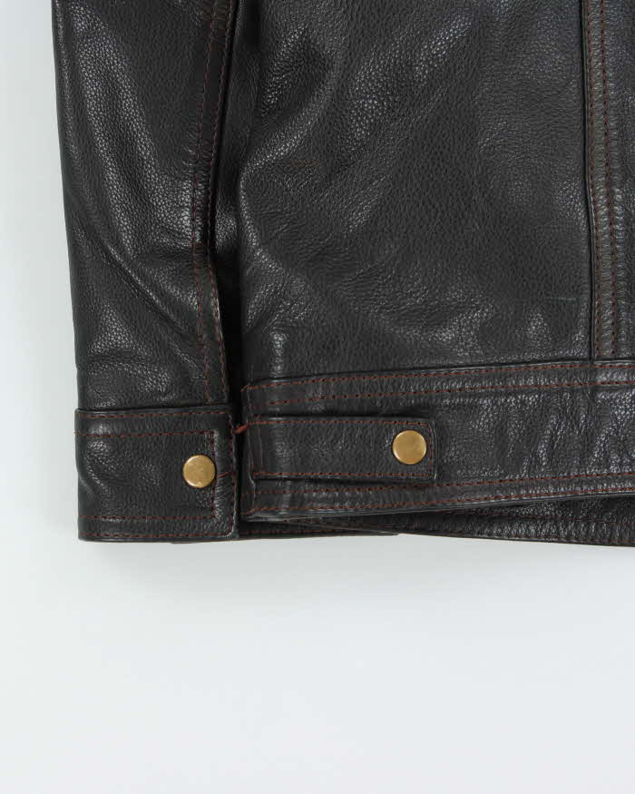 Vintage Y2K 00s Danier Dark Brown Leather Thinsulate Lined Cafe Racer Moto Jacket - XXL