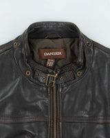 Vintage Y2K 00s Danier Dark Brown Leather Thinsulate Lined Cafe Racer Moto Jacket - XXL