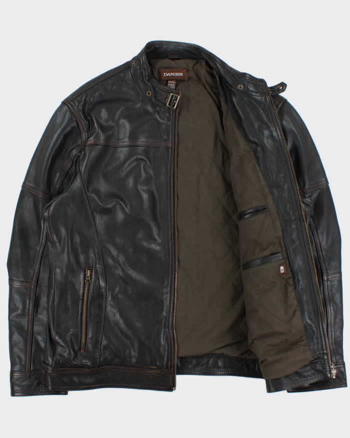 Vintage Y2K 00s Danier Dark Brown Leather Thinsulate Lined Cafe Racer Moto Jacket - XXL