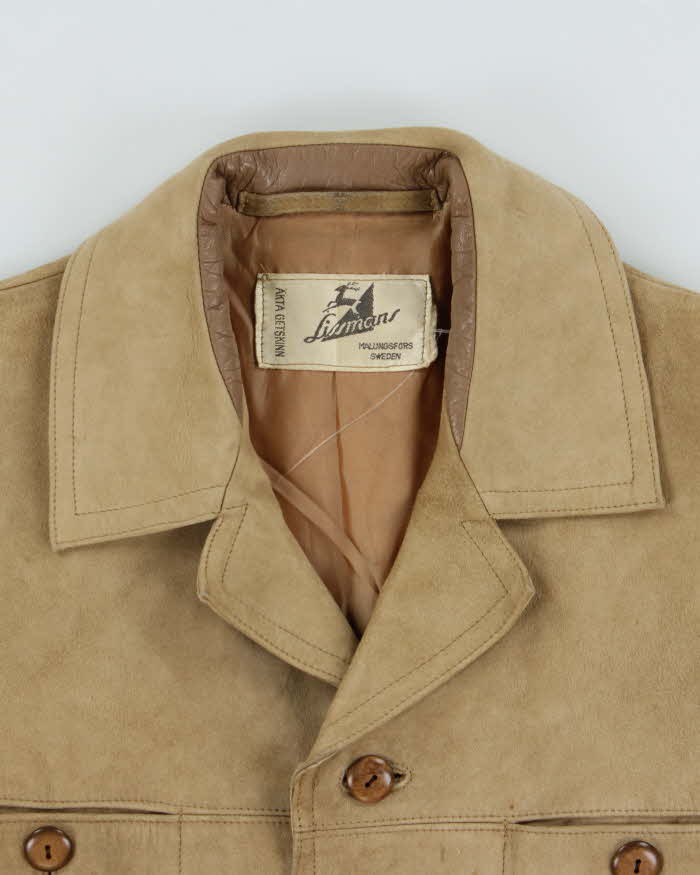 Vintage 1970s Lissman's Swedish Tan Suede Western Overshirt Jacket - L