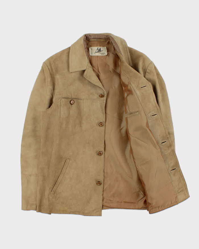 Vintage 1970s Lissman's Swedish Tan Suede Western Overshirt Jacket - L