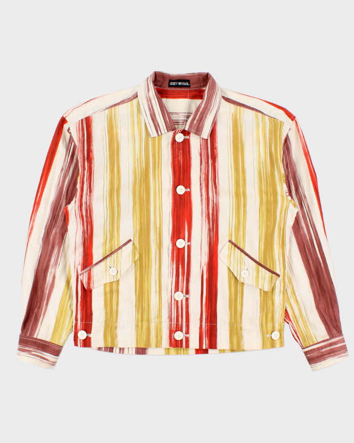 Vintage SS1994 Issey Miyake Paint Striped Lightweight Cotton Canvas Jacket - L