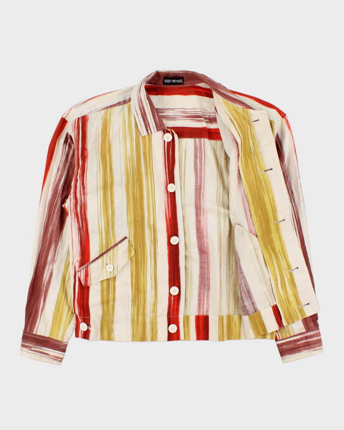 Vintage SS1994 Issey Miyake Paint Striped Lightweight Cotton Canvas Jacket - L