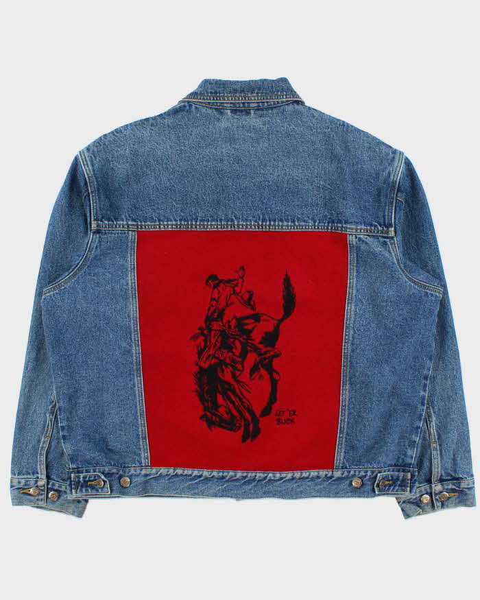 Vintage Pendleton 'Let'Er Buck' Wool Patch Medium Wash Trucker Jacket - XXL