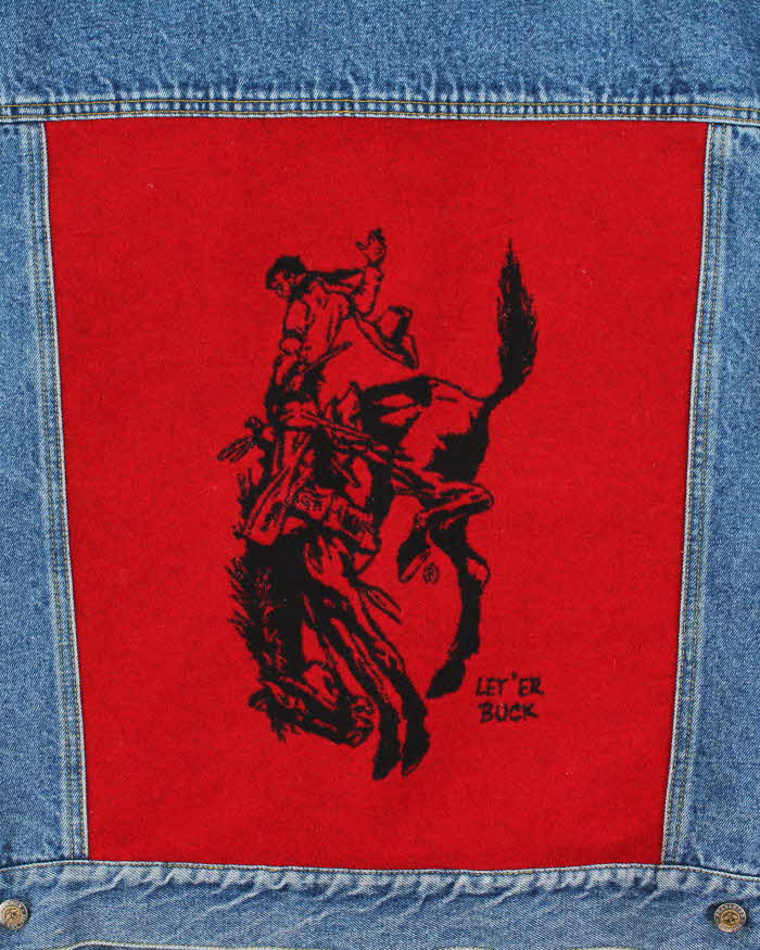 Vintage Pendleton 'Let'Er Buck' Wool Patch Medium Wash Trucker Jacket - XXL