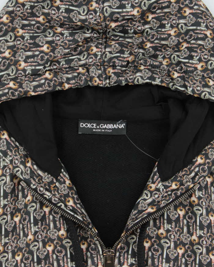 AW2016 Dolce &amp; Gabbana Pure Silk Key Print Hooded Bomber Jacket - M