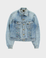 Vintage 1970s Lee Sanforized Union Made In USA Light Wash Hand Embroidered Denim Trucker Jacket - M